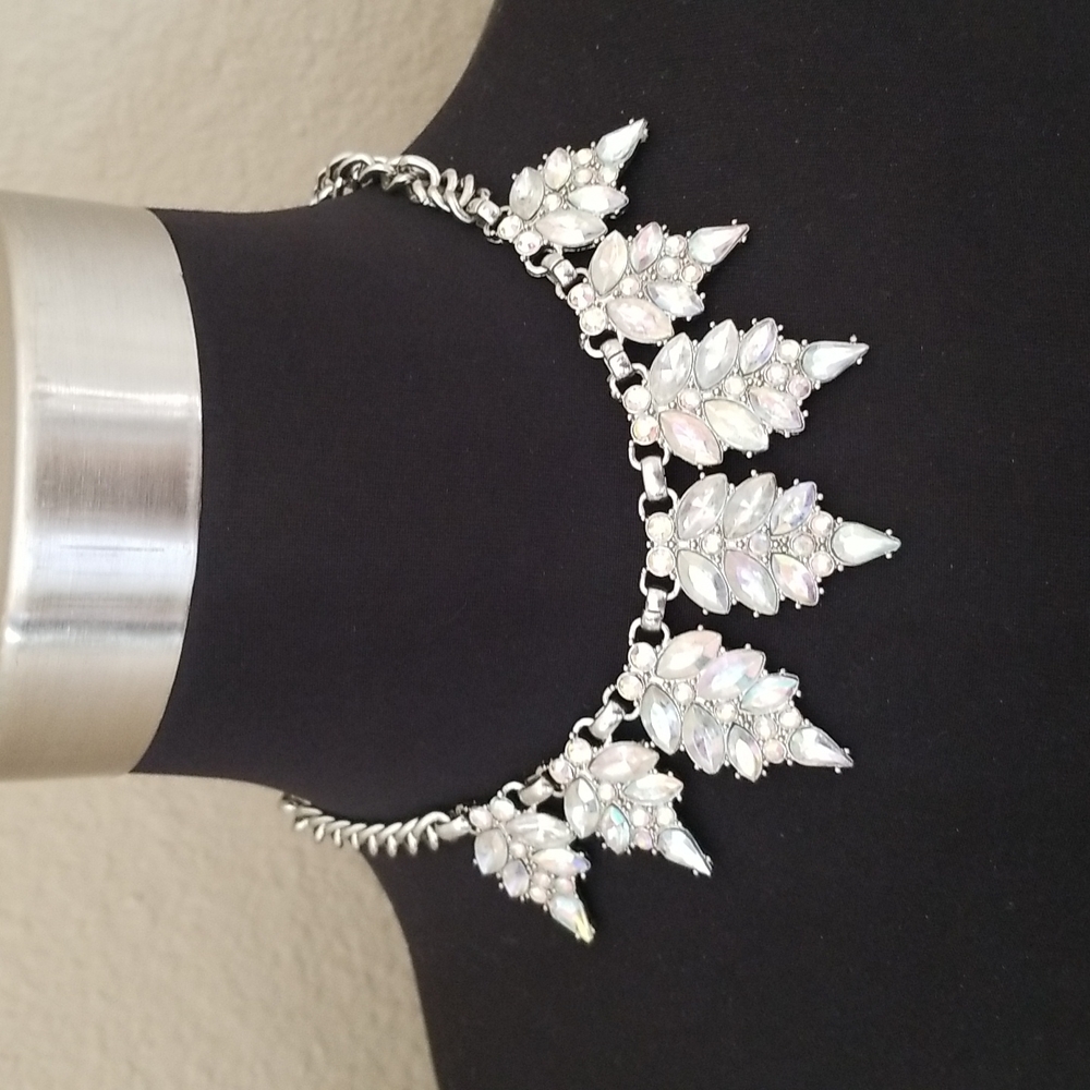 New York & Co Silver Aurora Borealis Leaf Necklace